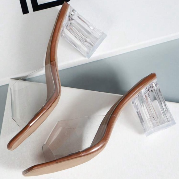 Clear Block Heel Mule Sandals - Picture 2 of 7